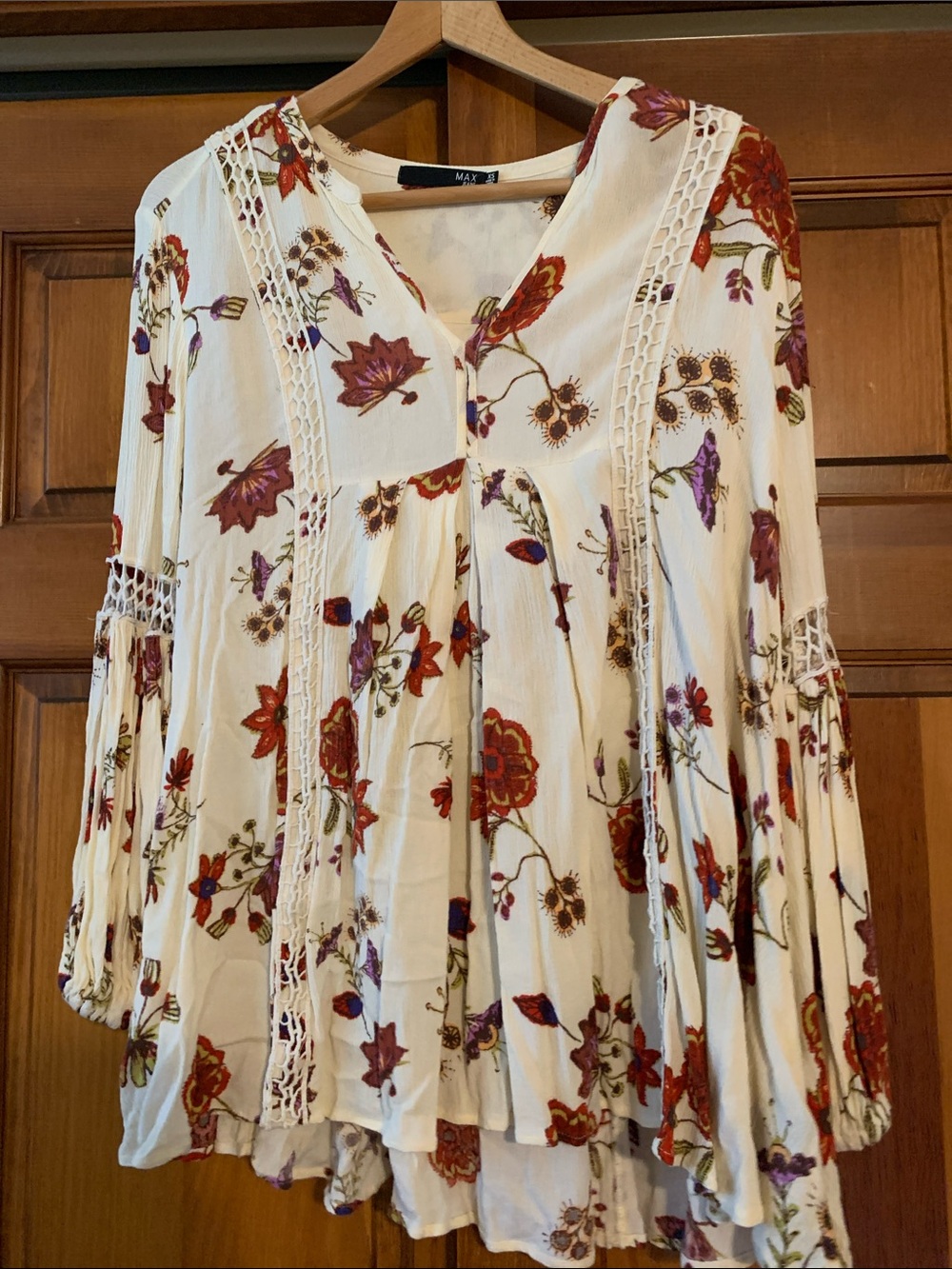 Max Jeans Boho Cream Floral Crochet-Trim Tunic